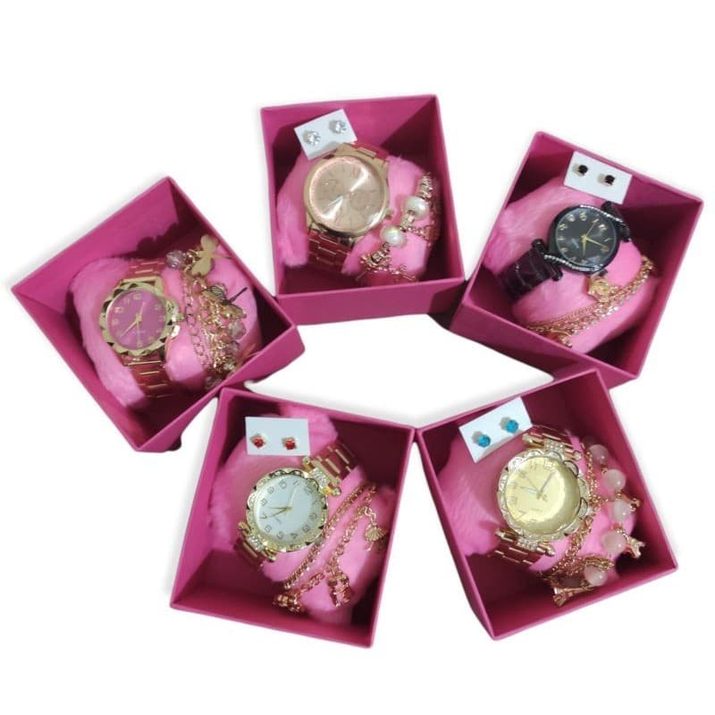 Kit Com 10 Relógios Femininos Barato+Pulseiras+Caixa AtacadtS S-CXS