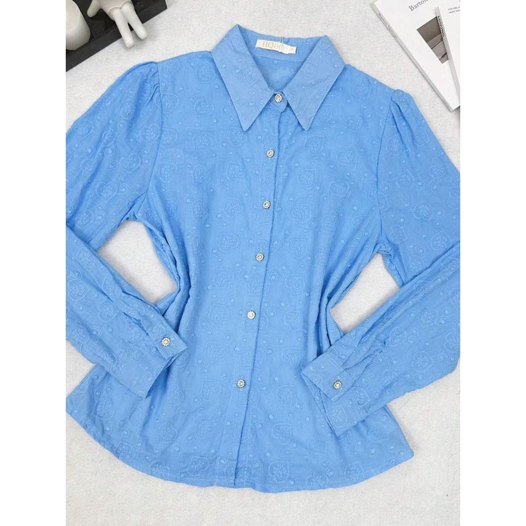 Camisa Social Manga Longa com Botões de coração Y1655