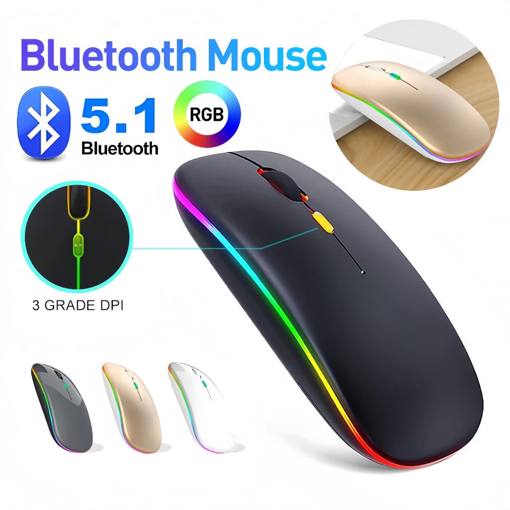 Mouse sem fio dual band receptor nano 2,4ghz / Bluetooth RGB recarregável MS-S350L