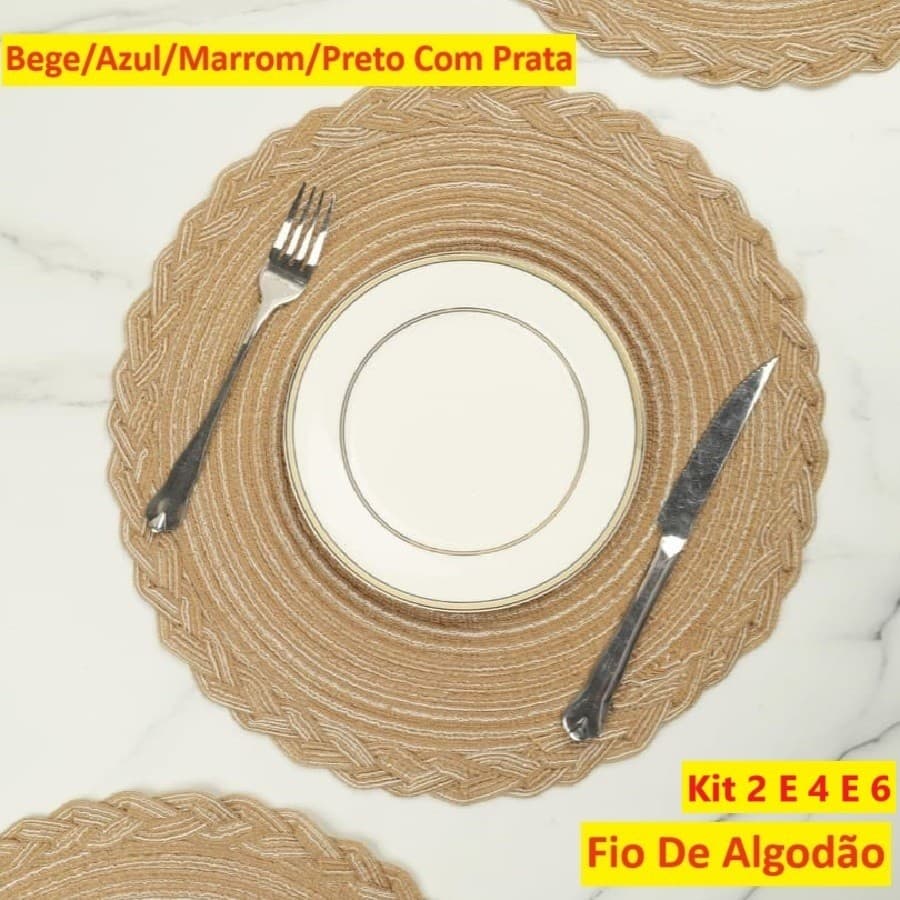 Jogo Americano Redondo Descanso Fio Algodão kit 6 4 E 2Un 38Cm Com Renda Para Mesa De Jantar