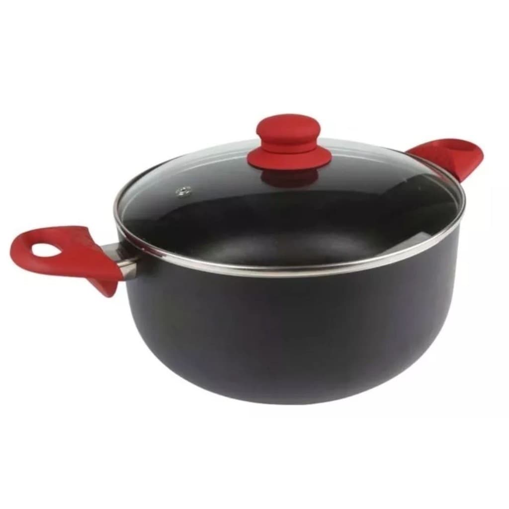 Panela Antiaderente Caçarola Aroma Mor 24cm Tampa Em Vidro