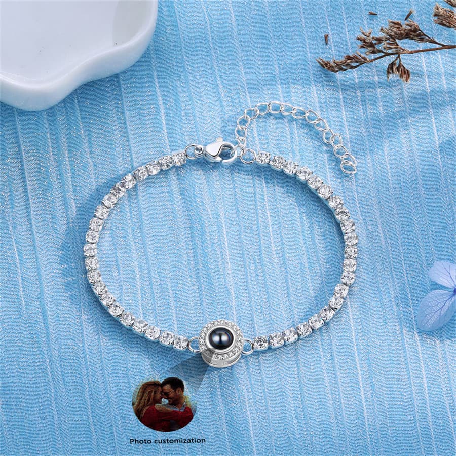 Pulseira De Projeção De Fotos Para Mulheres Aço Inoxidável Casal Foto Personalizado Presente Memorial De Aniversário