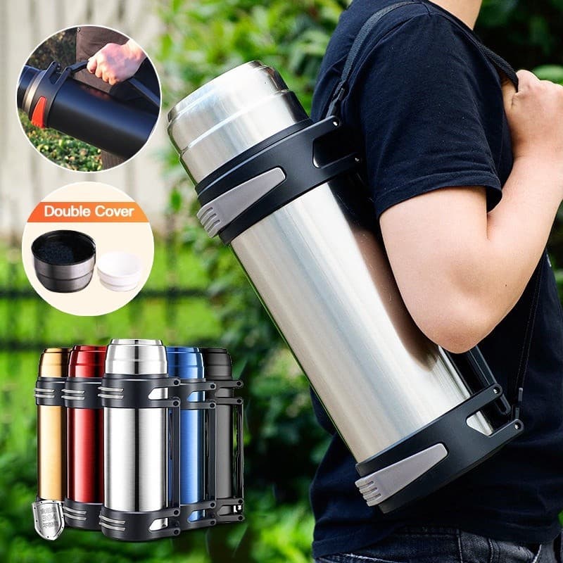 2500ml Garrafa Isotérmica térmica  com Alça Inox Cores Variadas Viagem Aço Água Café Camping Trilha  Passeio Bebida Suco