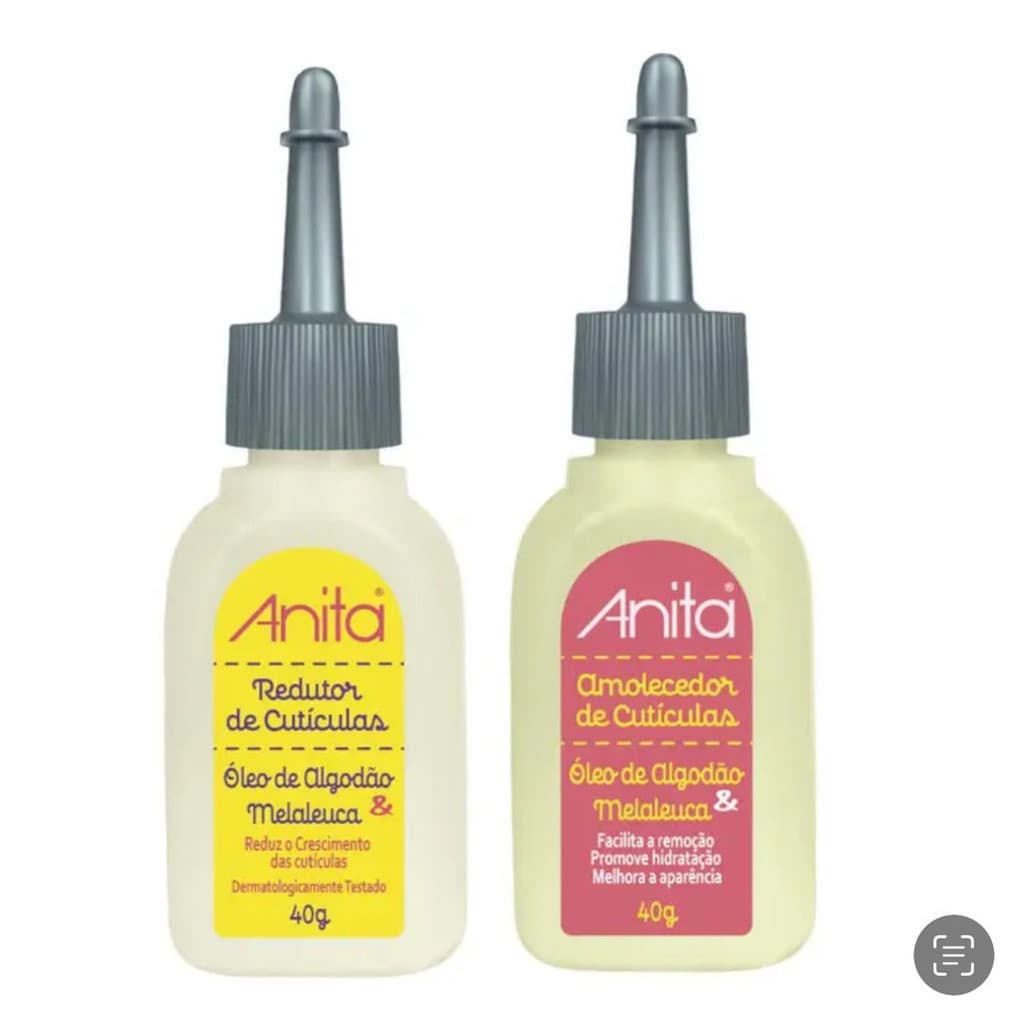 Kit Redutor de cutículas com Óleo de algodão 40ml + Amolecedor de cutículas 40ml Anita