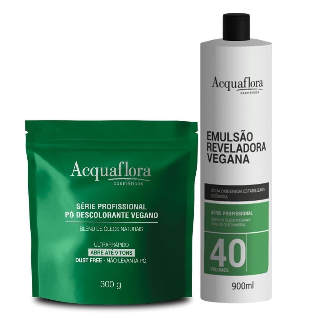 KIT PÓ DESCOLORANTE + EMULSÃO REVELADORA VEGANA ACQUAFLORA 40 VOLUMES 900ML