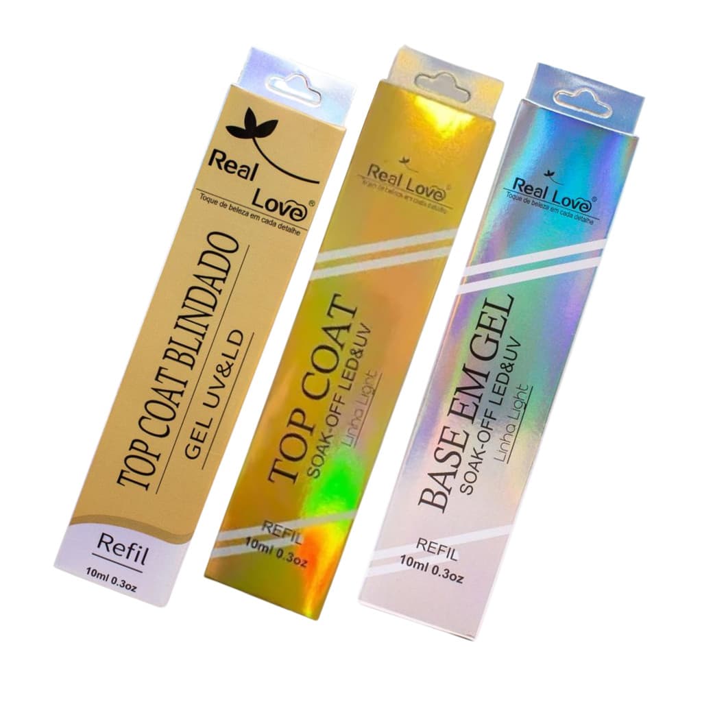 Kit 3 Sache Preparador Base Gel-Top Coat-Top Coat Blindado