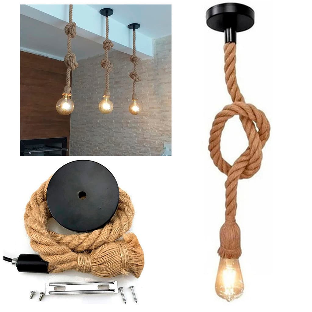 PENDENTE CORDA 1.50M PARA LAMPADA COM CANOPLA 1XE-27  - AG IMPORTS