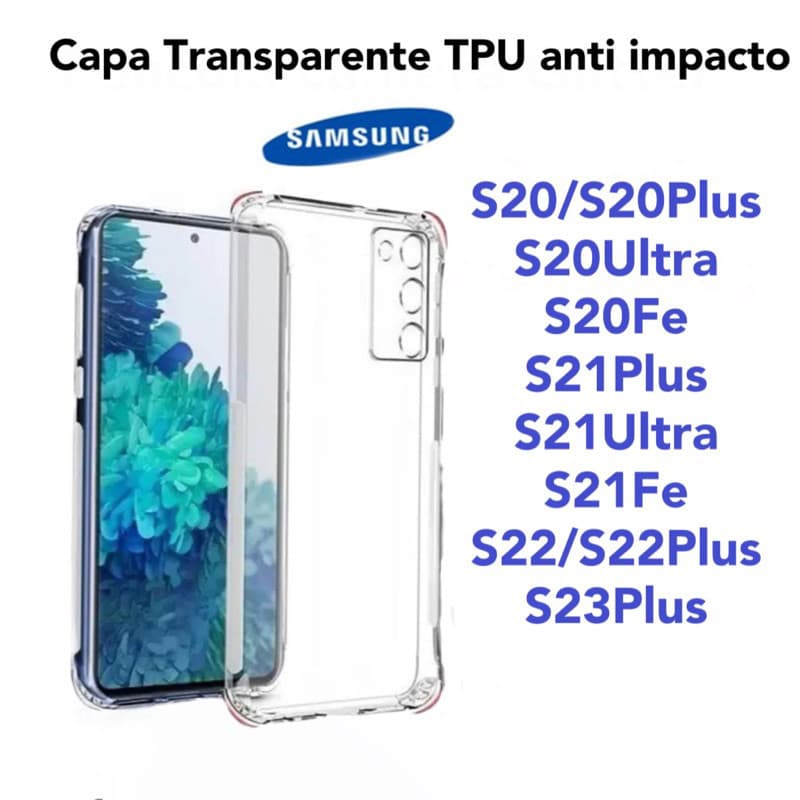 Capa Transparente TPU anti impacto Para Samsung galaxy S20/S20Plus/S20Ultra/S20fe/S21Plus/S21Ultra/S21Fe/S22/S22Plus/S23Plus  case Silicone mole protege a câmera de celular anti choque