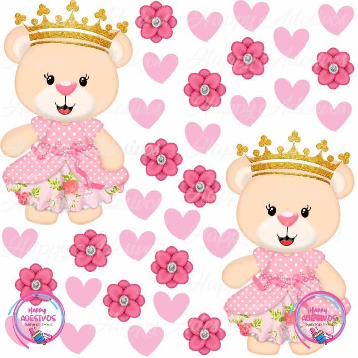 Adesivo Decorativo Ursinha Princesa Realeza Ursa Menina Quarto Infantil Parede Quarto DCM