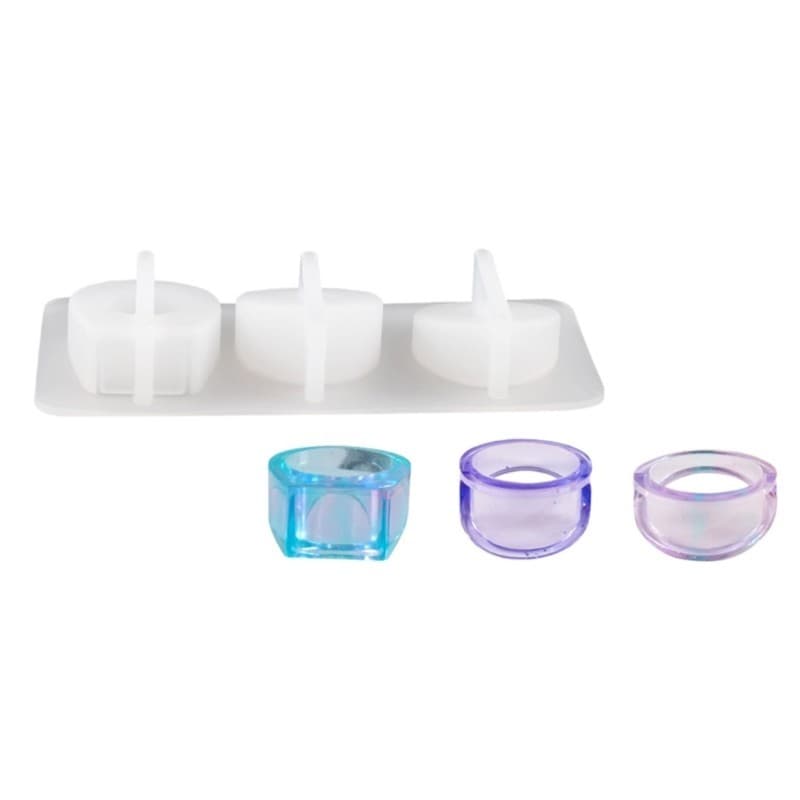 Conjunto Moldes Anel Resina Epóxi QUICKR 3 Cavidades Silicone Ligadas Para Fabricação Joias