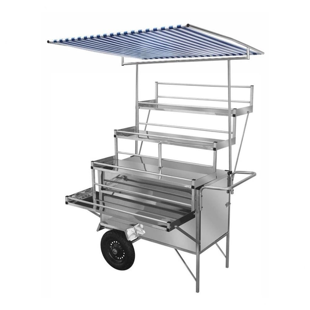 Carrinho Expositor de Pães Inox com Toldo Rodas Pneumáticas Cefaz
