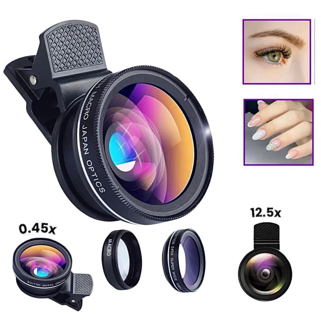 Kit Lente Celular Clip Macro 12.5x Grande Angular HD Universal Foto Vídeo Profissional