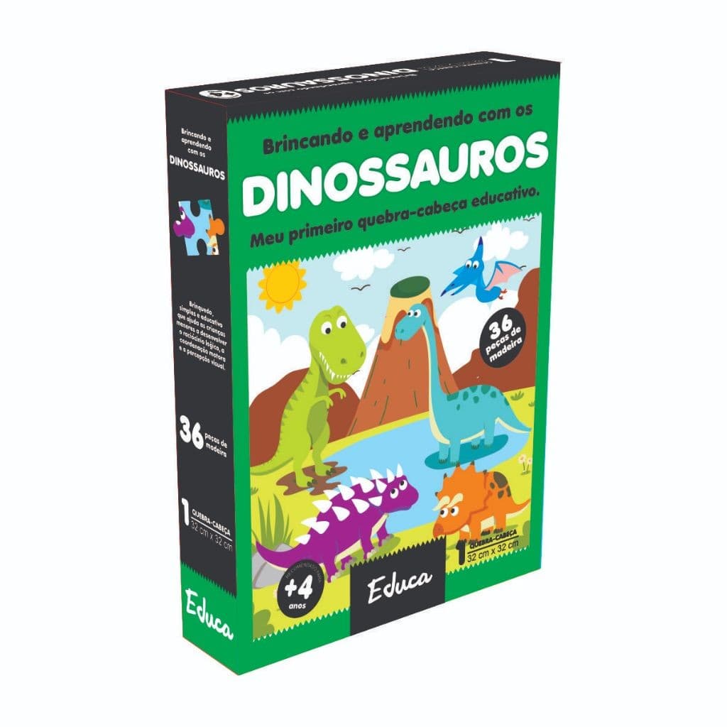 Quebra-cabeça Dinossauros 36 Peças Feito Em Madeira Brinquedo Educativo
