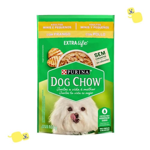 Kit 15 Sachês Dog Chow Extra Life Alimento Úmido Cães Adultos Mini Pequenos Sabor Frango 100g