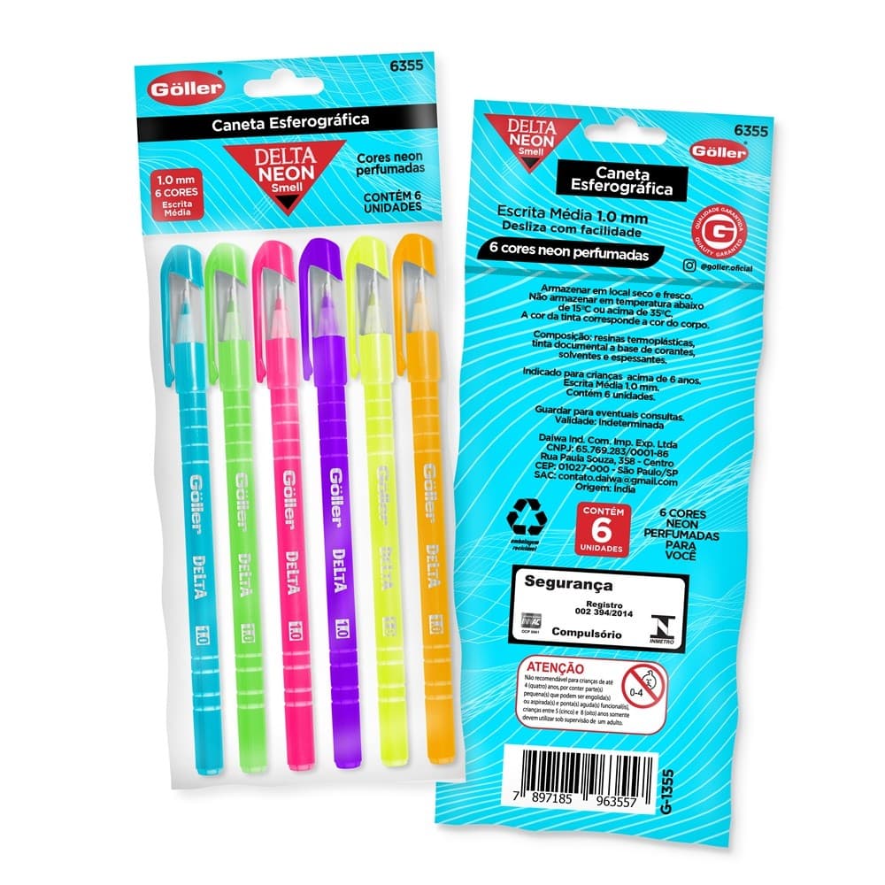 Caneta Esferográfica Delta Neon 1.0mm Perfumada Com 6 Unidades Göller