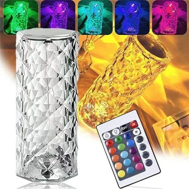 Luminária de mesa com USB de cristal LED com três cores de luz projetor  judy store