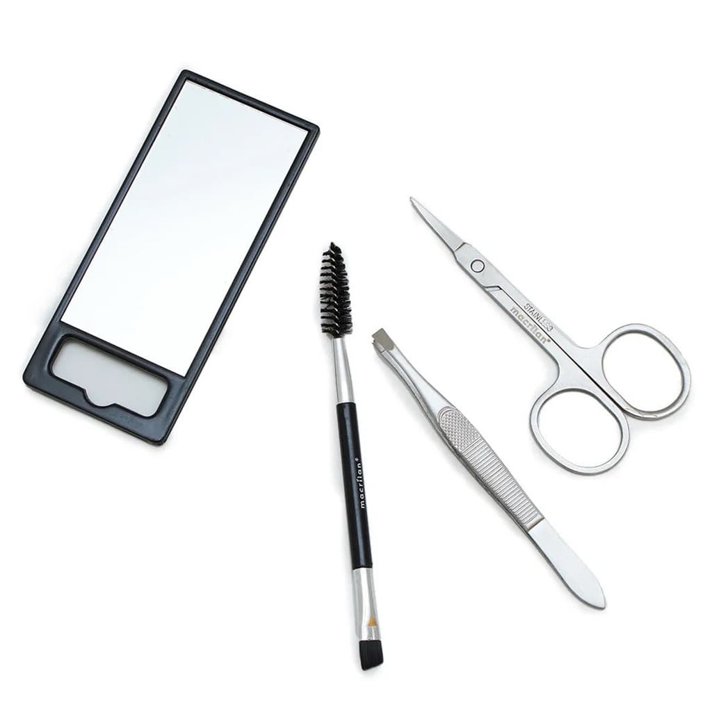 Kit Sobrancelhas Perfeitas Tesoura Pinça Espelho Pincel