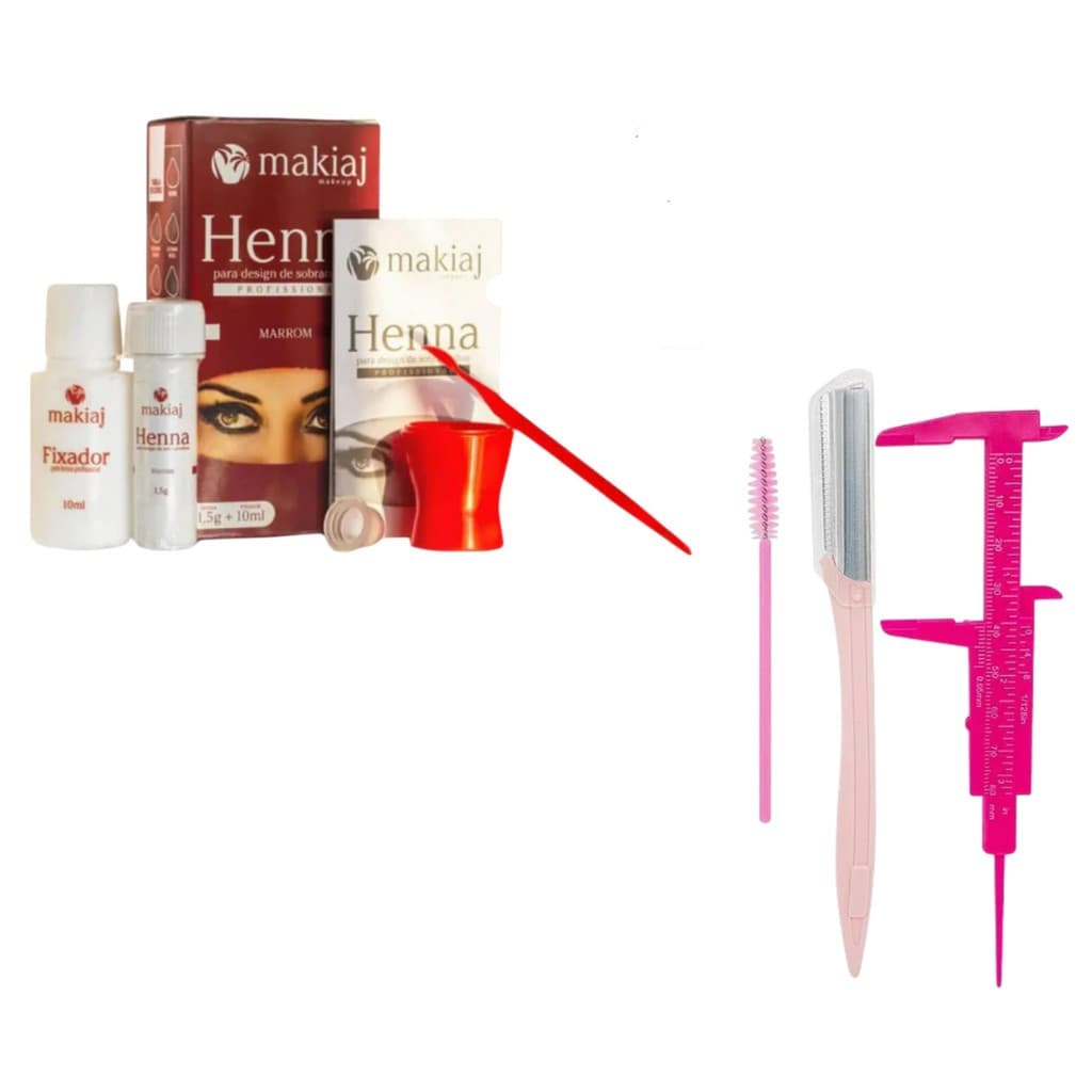 Kit Henna de sobrancelhas e kit paquimetro e navalha para design de sobrancelhas