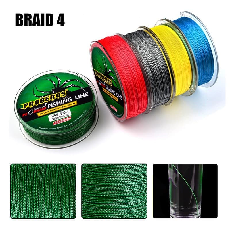 Linha de Pesca Multifilamento PE 100m | 4 Fios | 6LB a 100LB | Alta Resistência | Cores Variadas | Anti-Embaraço