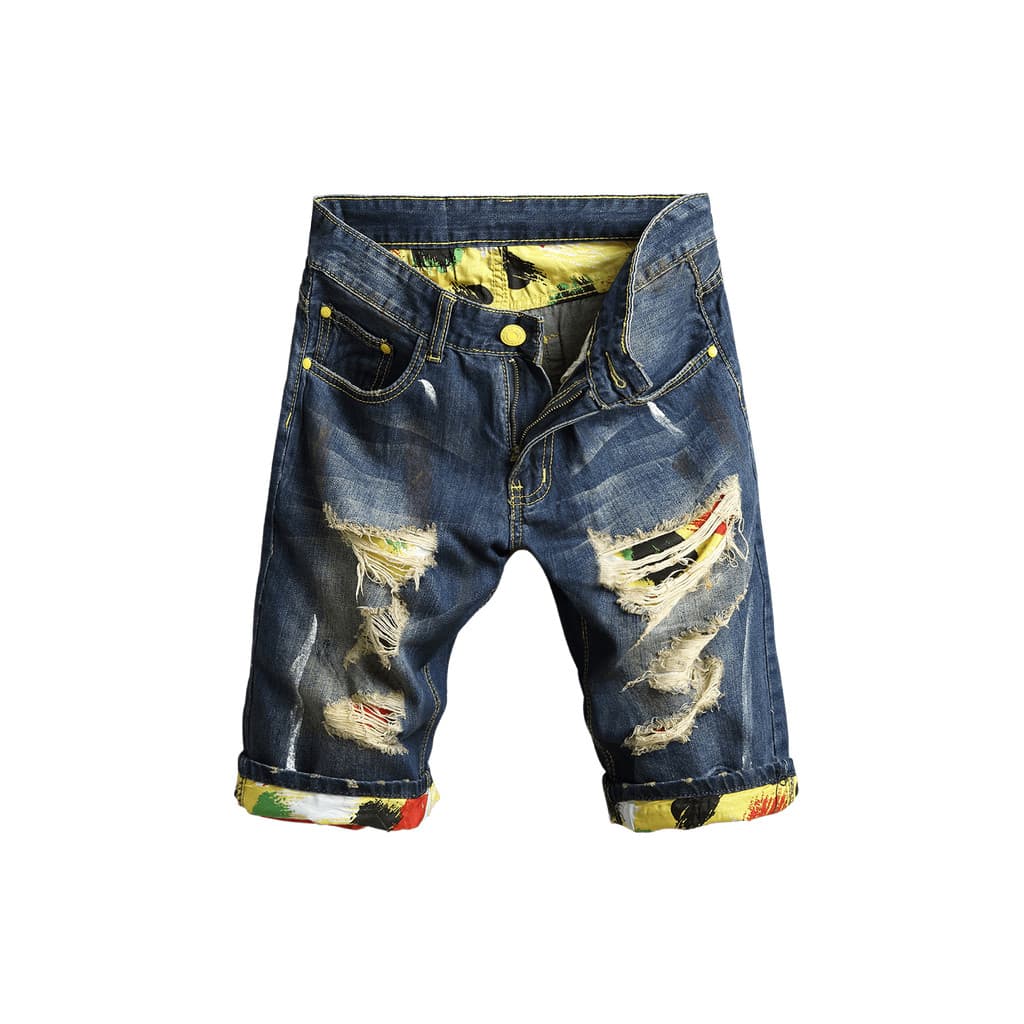 Homens na altura do joelho calças de brim curtas moda masculina em linha reta denim shorts  Verão