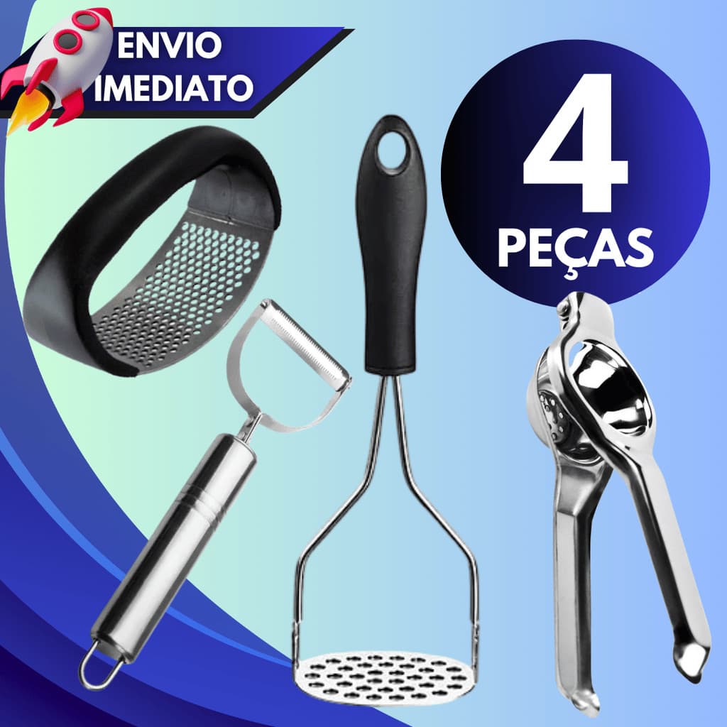 Kit 2/3/4 Amassador de Alho/Espremedor de Limão/Descascador/Amassador Batata Cozinha Restaurante