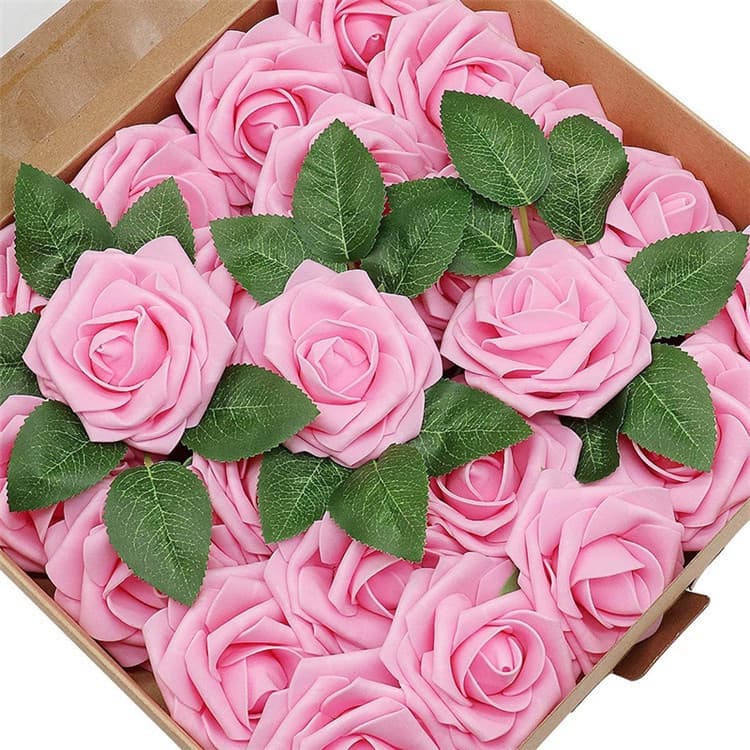 25pcs flores artificiais, rosa realista falsa com buquê de casamento DIY dia dos namorados presente de aniversário sem c