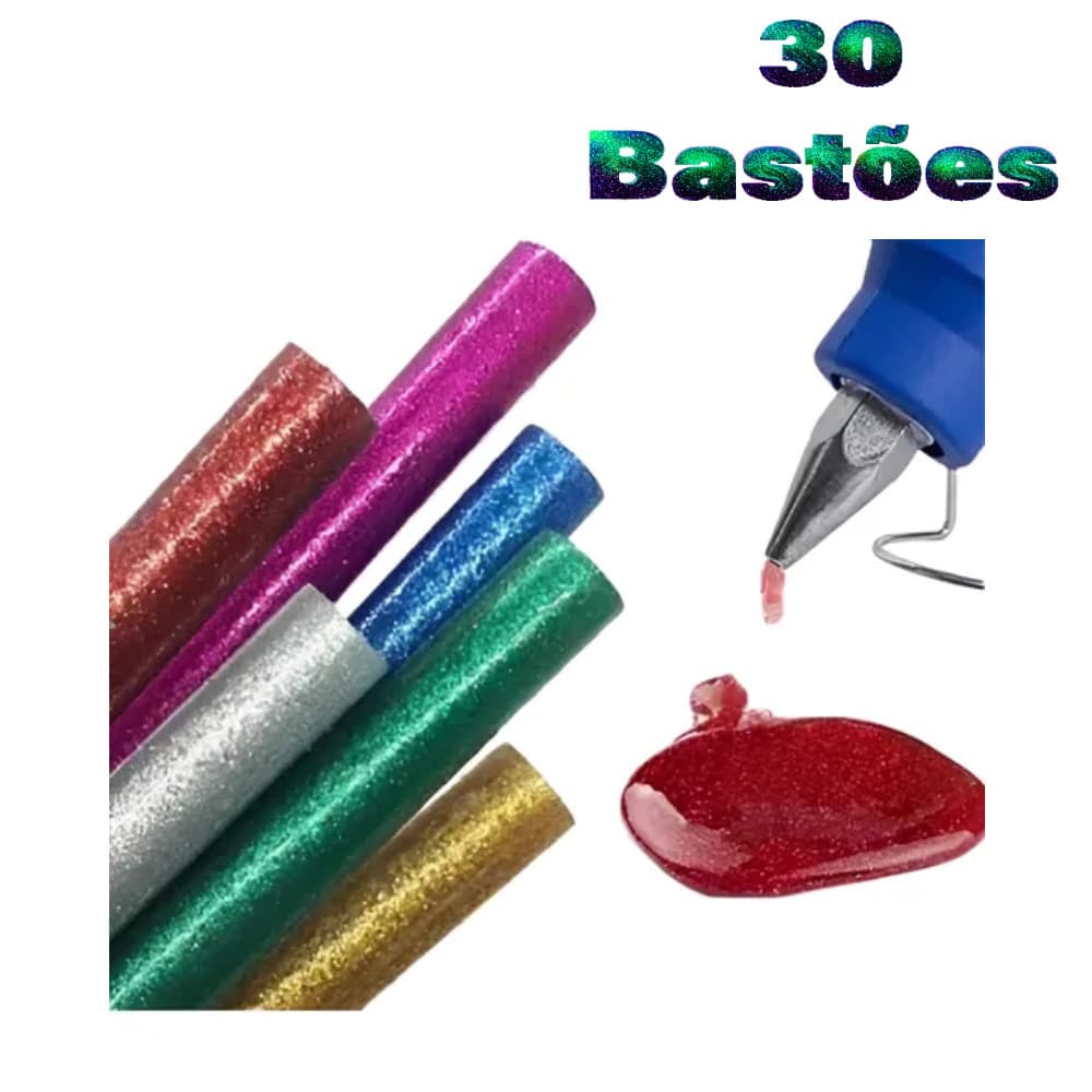Kit Bastões Cola Quente Colorida Com Glitter Refil  19cm x 7mm