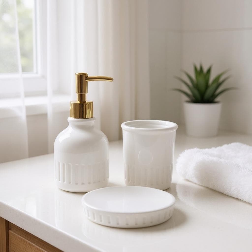 Kit Banheiro Lavabo Cerâmica Organização 3 Peças Nirvana