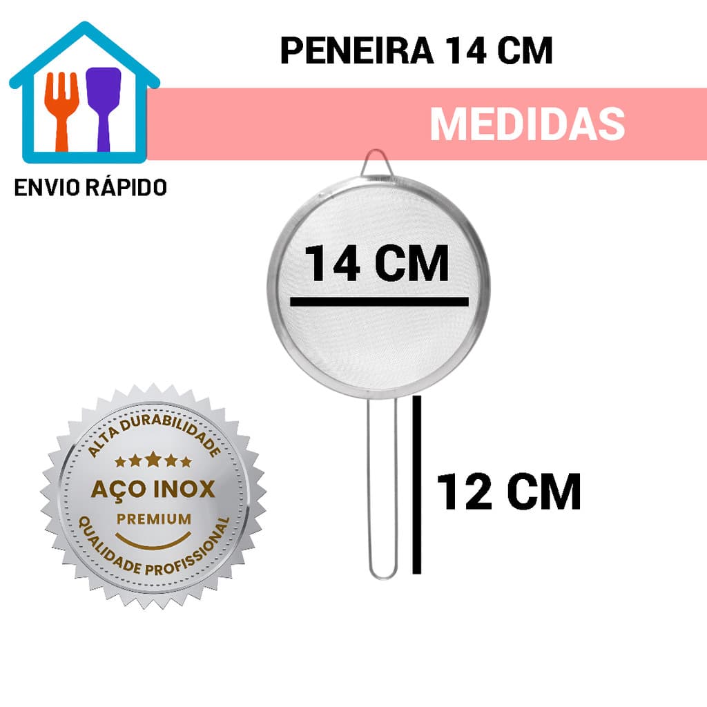 Peneira Aço Inox 14cm Utensilio de Cozinha Peneirar Coar Escorrer Resistentes Multiuso Universal 3pçs_2pç_1pç
