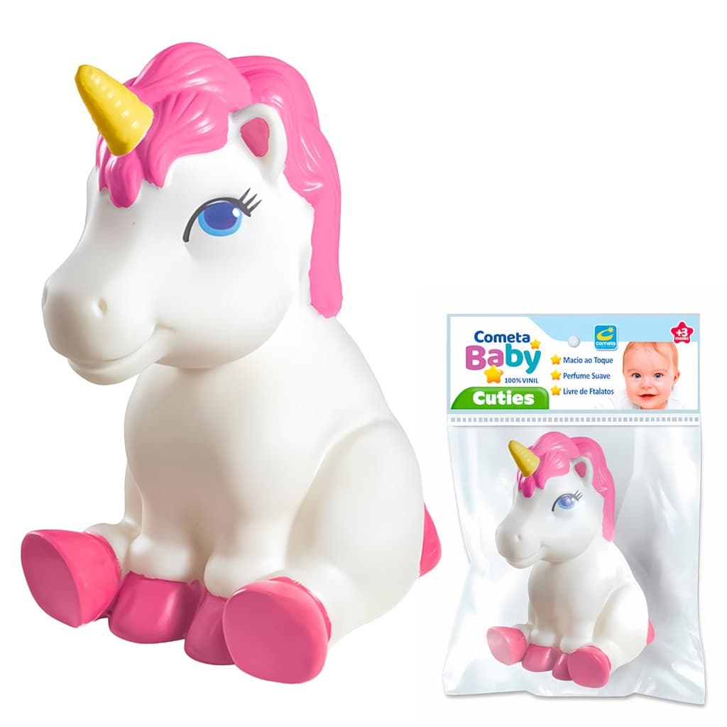 Mordedor Bebê 3 Meses Unicórnio Brinquedo Sensorial Vinil Macio Animais Bichinhos Branco