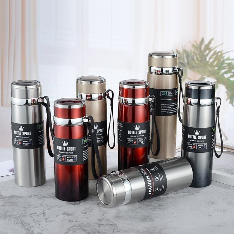 Garrafa 800/1000ml Inox Com Infusor Térmica Quente E Fria Com Alça