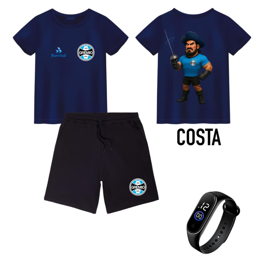 Conjuntos Infantil Menino infantil Juvenil Gremio Camisa e Bermuda Veste do 4 ao 16 anos