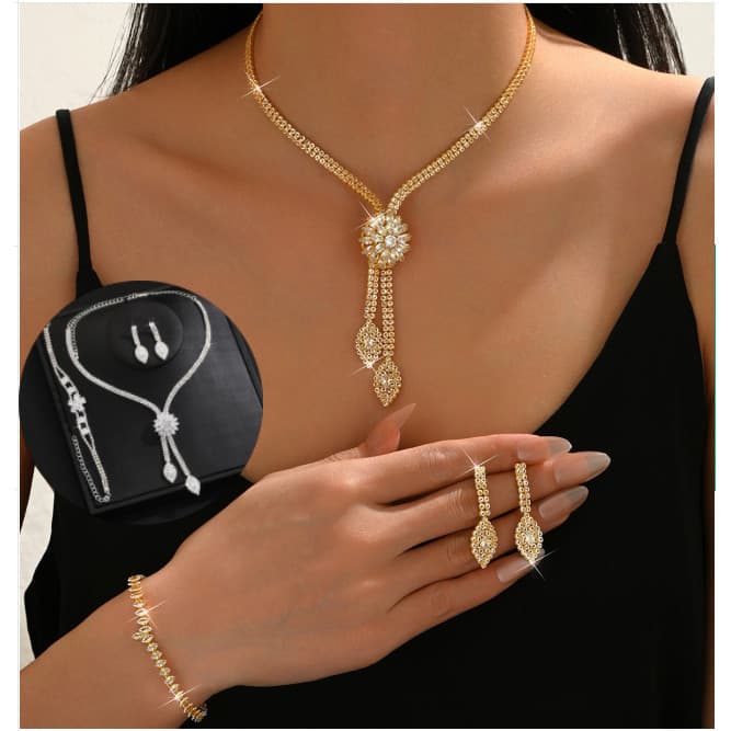 Novo conjunto de joias de zircônia criativas de moda europeia e americana, conjunto de brincos e colares para casamento