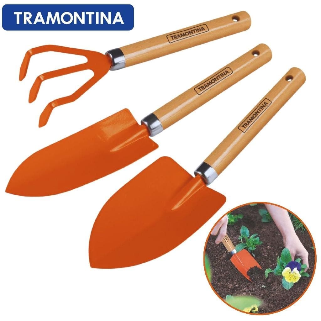 Conjunto Para Jardinagem 3 Peças Tramontina 2 Pá e Ancinho Jardim Horta