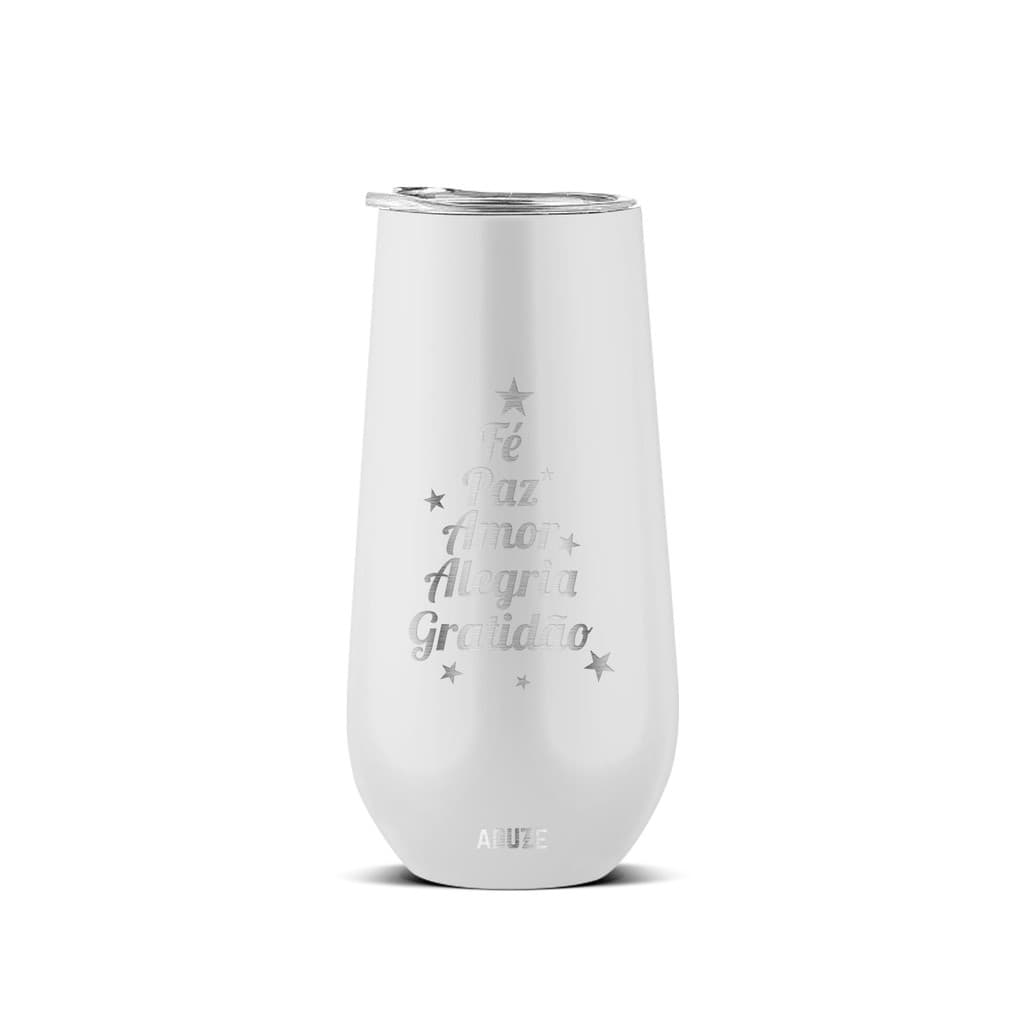 Copo Taça Térmica Aduze Champagne Drink Lux Fé e Paz Branco 150ml