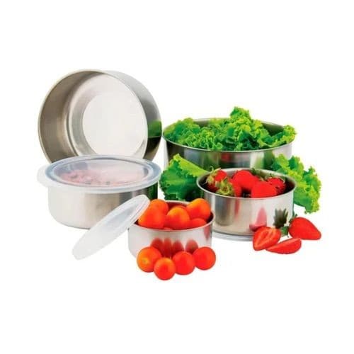 Conjunto Potes Hermeticos Inox Tampa Vedacao Cozinha Organizador 5 Pecas