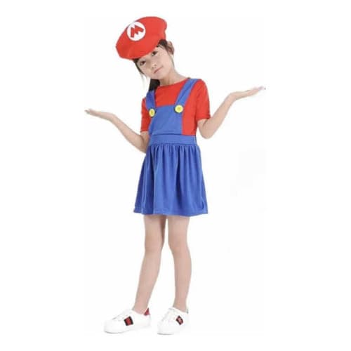 Fantasia Mário Bros Luigi Feminina Meninas C/ Quepe Carnaval