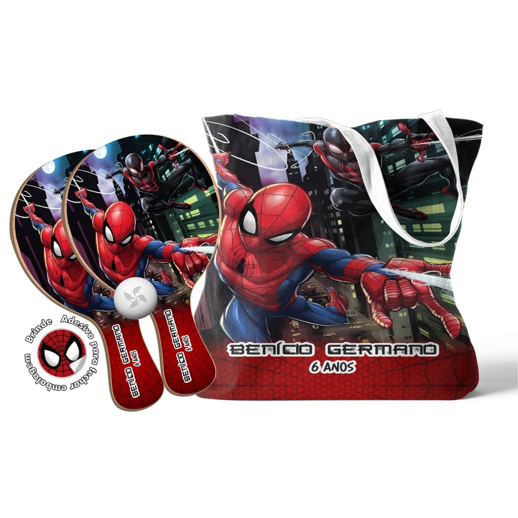 7/10/15/20/25 - Kit Sacola tecido e Raquete Ping Pong - Homem Aranha