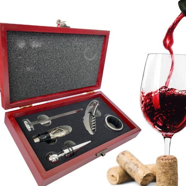 Kit Vinho Abridor Saca Rolhas Tampa Dosador Maleta Termometr