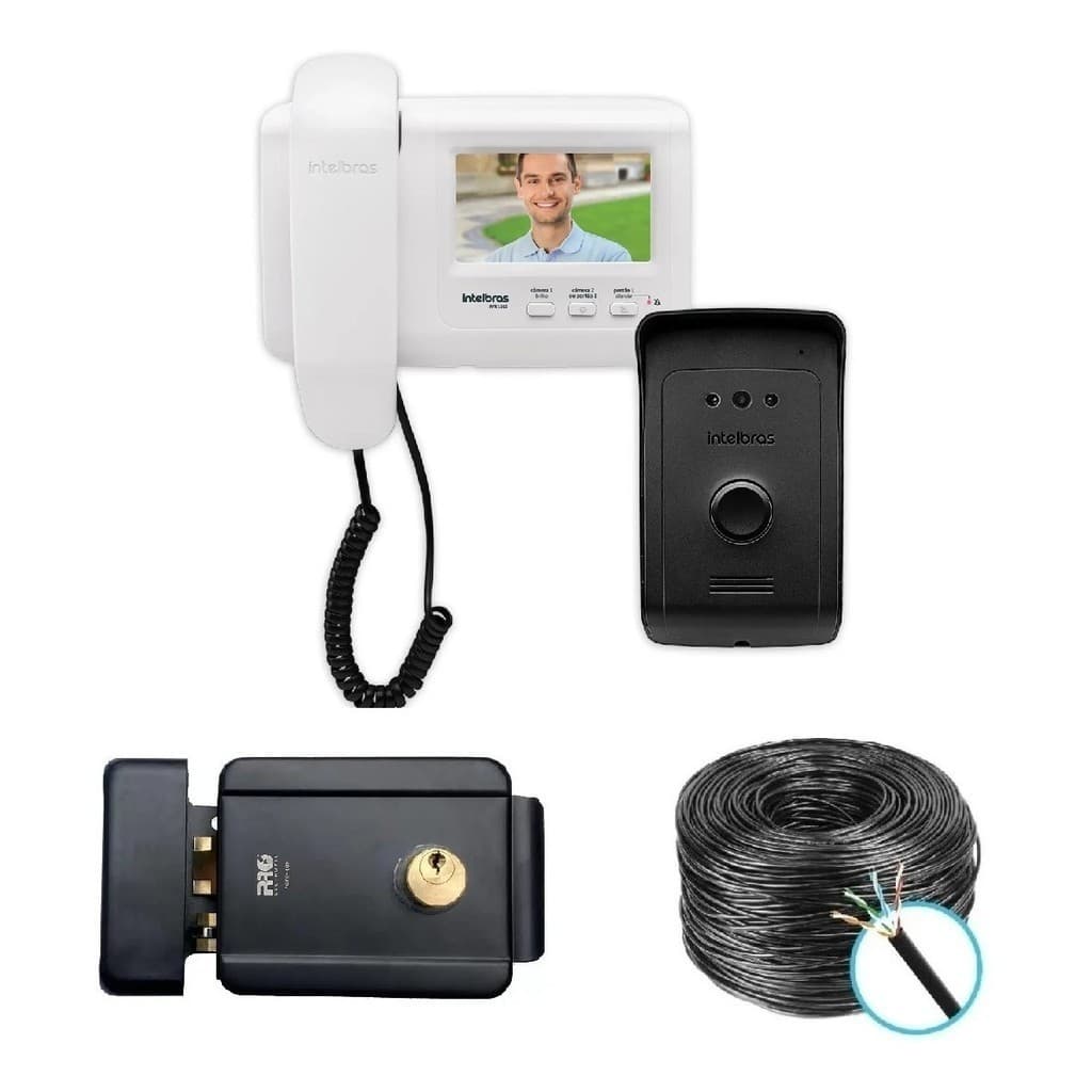 Kit Video Porteiro Cabeado Intelbras IVR 1010 + Fechadura + 20m Cabo 100%