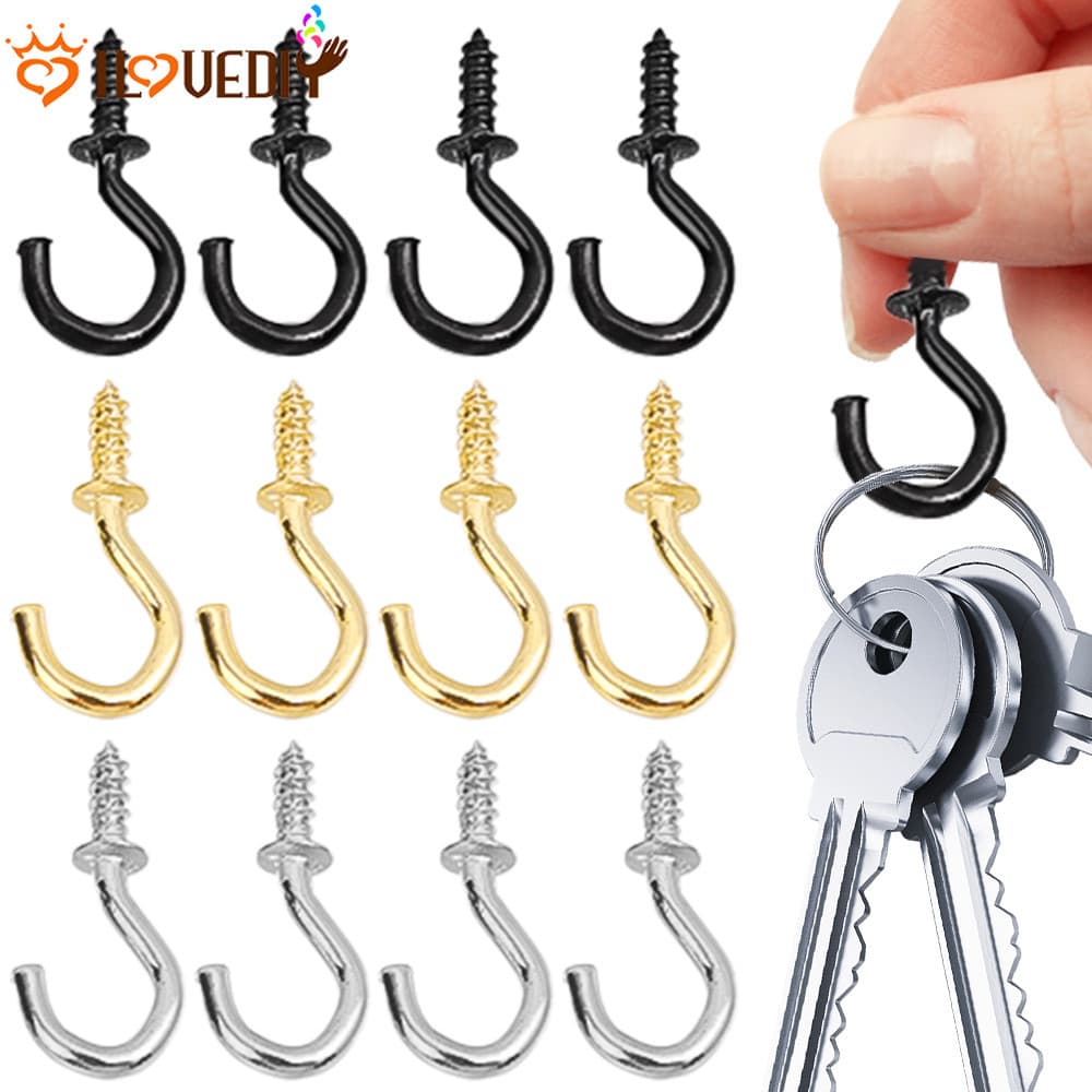 50 Pcs Mini Gancho De Parafusos-Cabide De Teto De Planta-Ganchos De Parafuso De Metal-Rack De Armazenamento De Chaves Mu