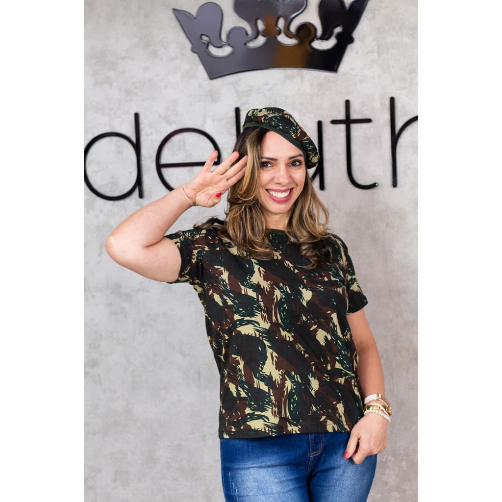 Camiseta Militar Feminina Blusa Camuflada + Boina Camuflada