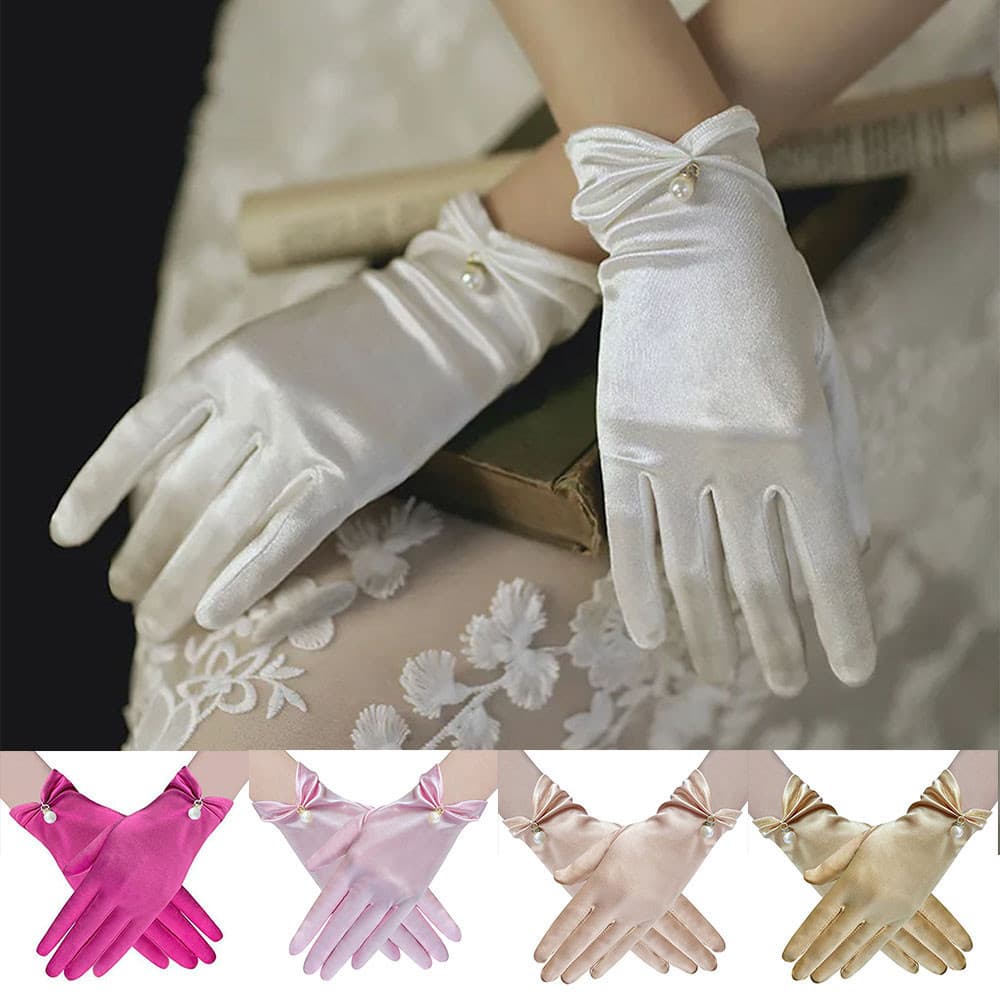 Luvas De Seda Satin Sólidas Pérola Acessórios De Casamento Retro Elegante