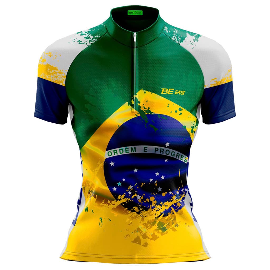 CAMISA CICLISMO FEMININA MOUNTAIN BIKE MANGA CURTA PROTEÇÃO UV RKC SPORTS BANDEIRA BRASIL