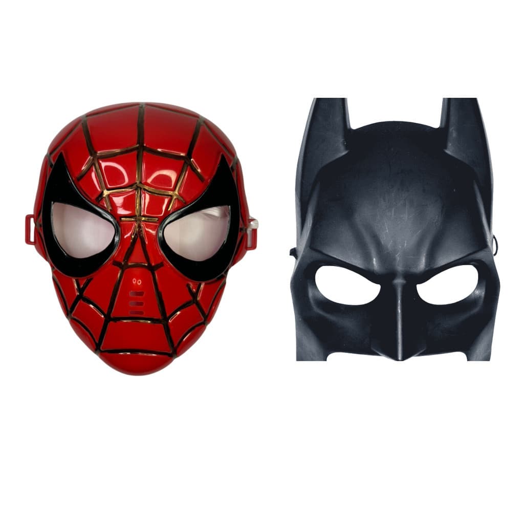 Kit 2 Máscaras Plástico Marvel Homem Aranha + Batman Menino Morcego