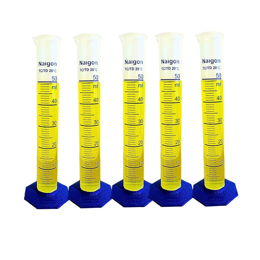 Kit 5 Provetas 50mL Graduadas Polipropileno Laboratório Química Biologia Medição Volume Nalgon