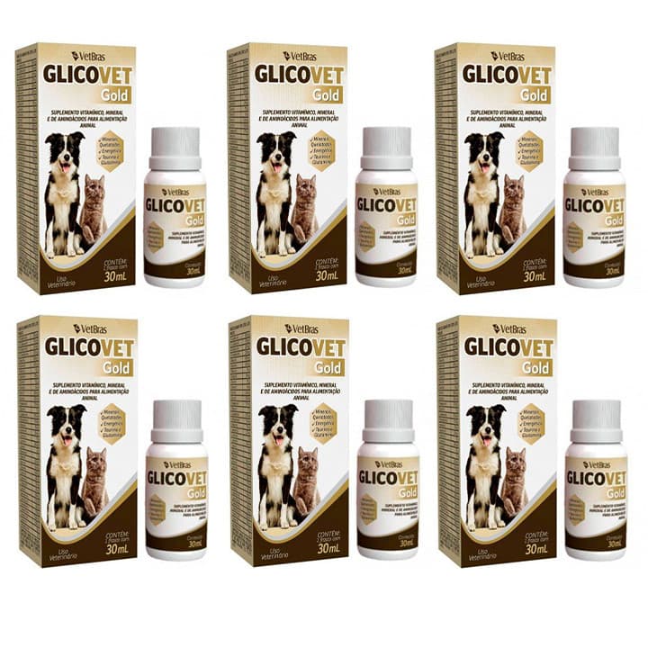 Glicovet Gold 30ml Suplemento Vitaminico Cães e Gatos Glicopan 30ml - 6 unidades