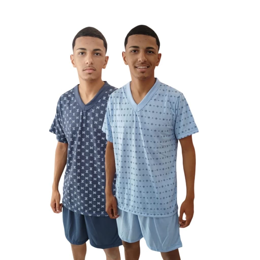 Kit 2 Pijama Masculino Adulto Curto Malha Short e Camisa Manga Conforto Linha Noite Barato