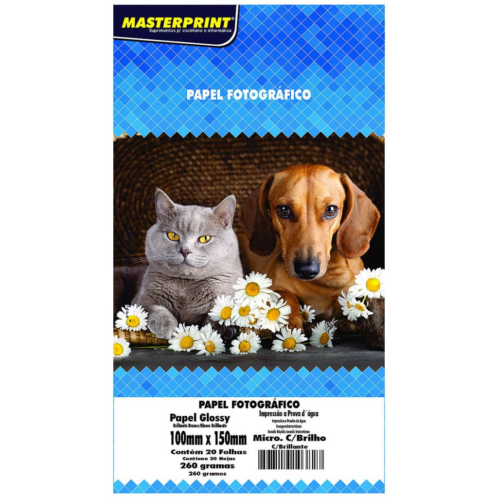 Papel Microporoso 10x15 com Brilho A6 260g Fotográfico Branco Masterprint com 20 Folhas