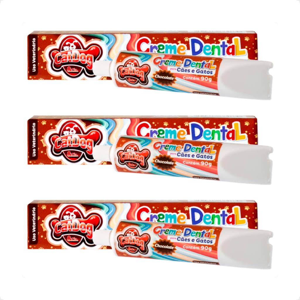 Kit 3 Creme Dental Chocolate CatDog & Cia para Cães e Gatos - 90g